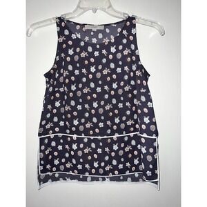 Loft top womens size XSP petite sleeveless sheer gray floral contrasting trim